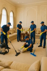 فريق شركة تنظيف مجالس في العين من لارا كلين أثناء تنظيف المجالس
